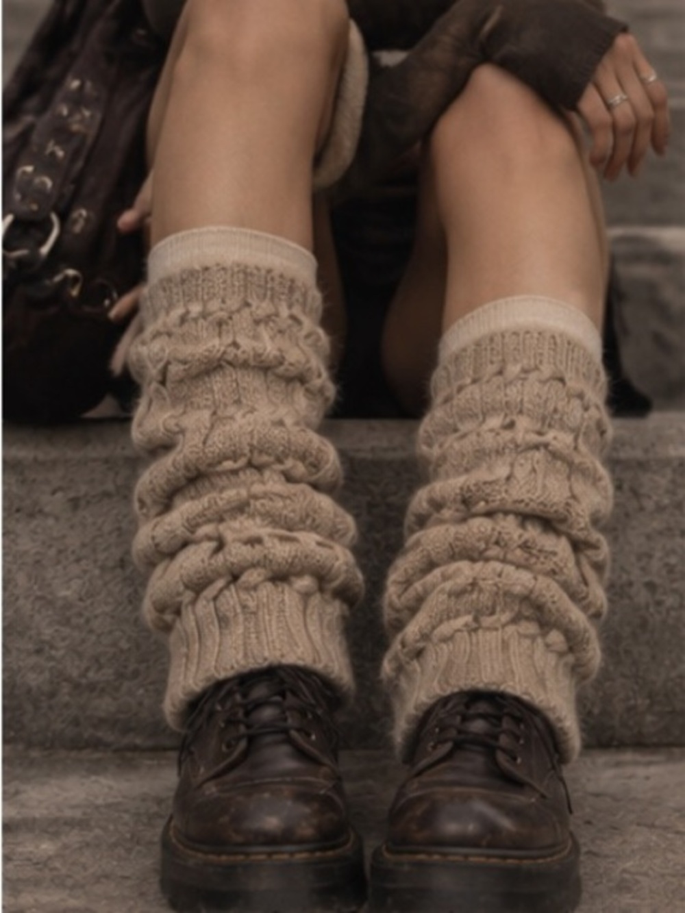 Winterlace acrylic Knit Tan leg warmers OS